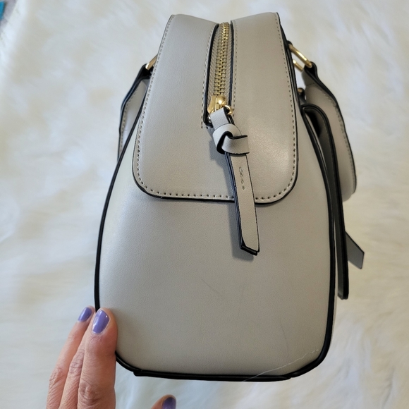Light Gray Satchel Handbag Vegan Leather   Includes Crossbody Strap NWOT - Picture 11 of 13